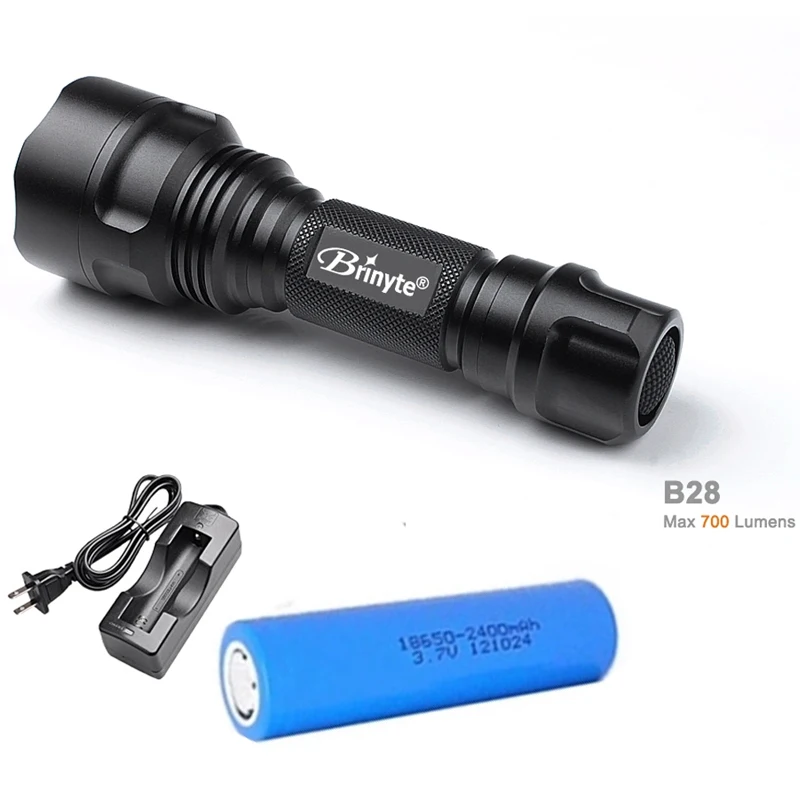 Brinyte B28 перезаряжаемый тактический охотничий фонарь Cree XM-L2 светодиодный 700 люмен светодиодный фонарик+ батарея+ зарядное устройство