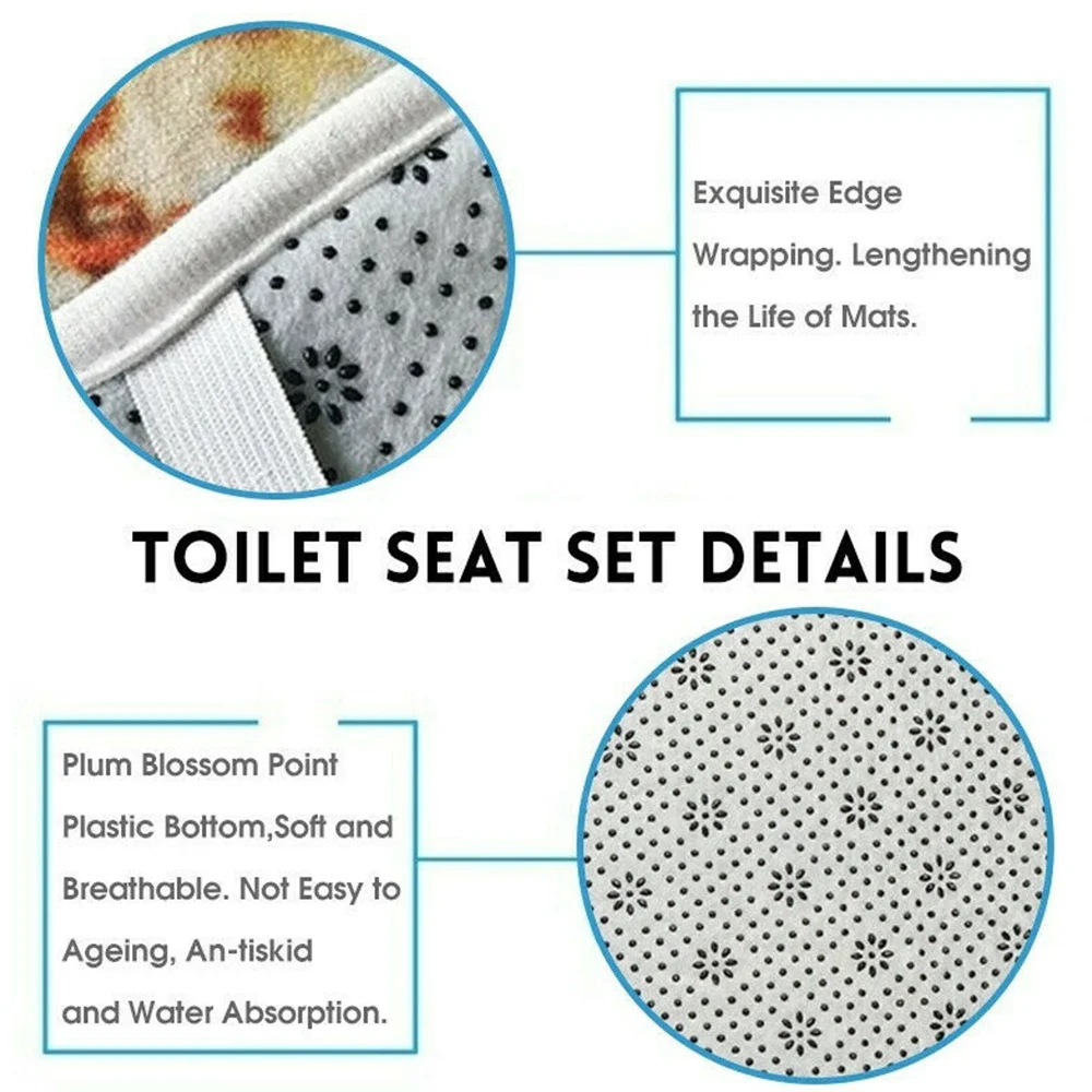 

1 Set Toilet Mat Set Waterproof Shower Curtain Carpet Polyester Fiber New Abstract Character Shower Curtain Carpet Supplies