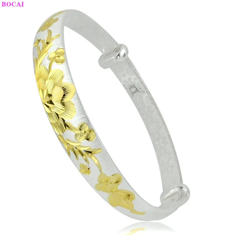 

BOCAI 100% S999 Sterling Silver Bangle Fashion Classic Flowers Color Bracelet Pure Argentum Jewelry For Women Valentine's Gift