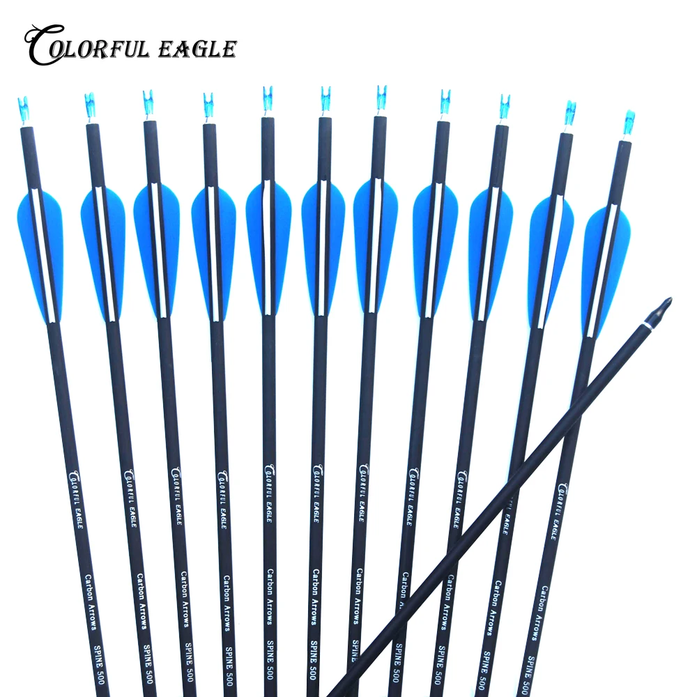 Стрелы из лука карбоновые стрелы со сменным наконечником 500 голубые и белые перья