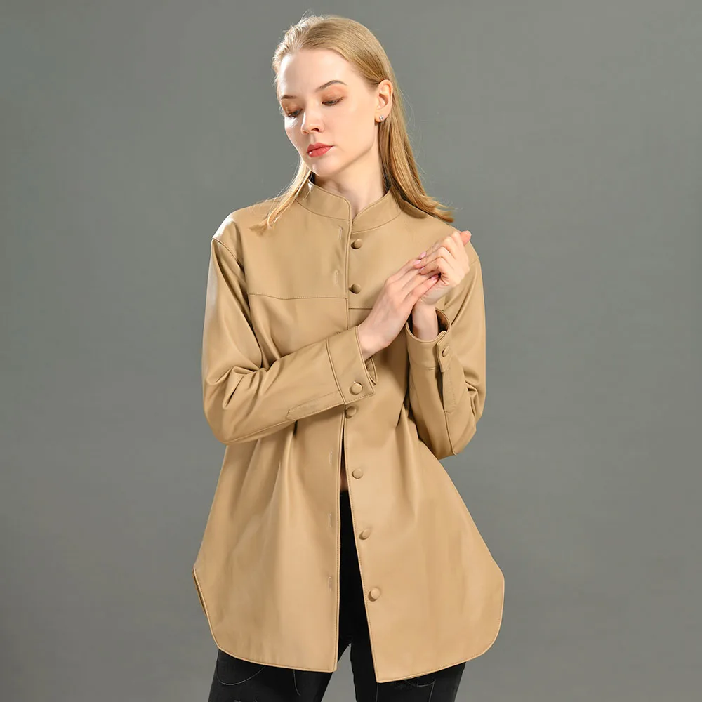 

Women 100% Real Sheepskin Jacket Shirt Ladies Autumn Casual Self Cultivation Genuine Leather Jackets