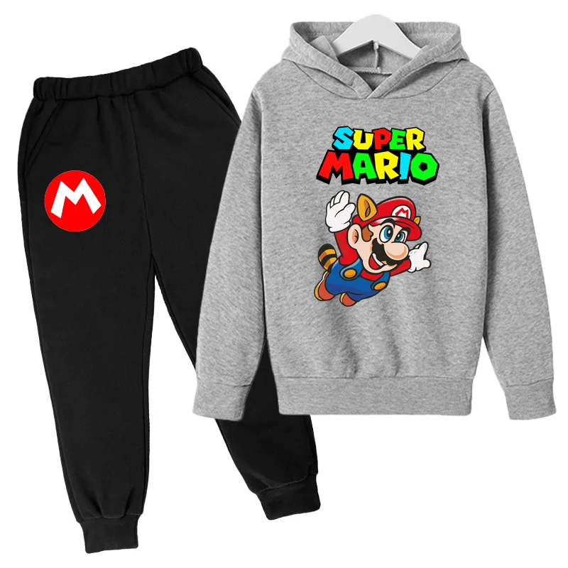 

2021 new spring and autumn baby girl boy clothes suit cute Mario cotton hoodie + pants suit casual kids children's sportswear