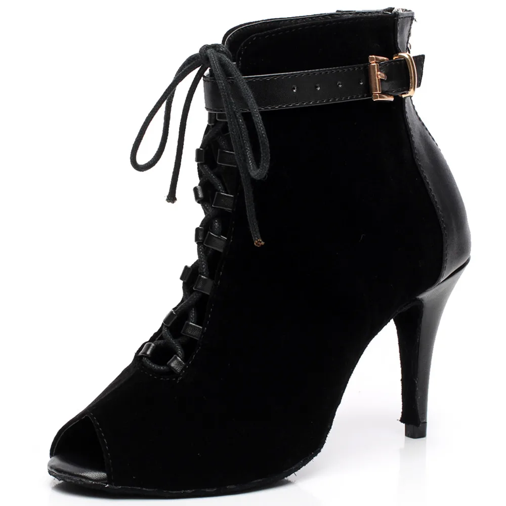 Женские танцевальные ботинки на высоком каблуке черные уличные туфли резиновой