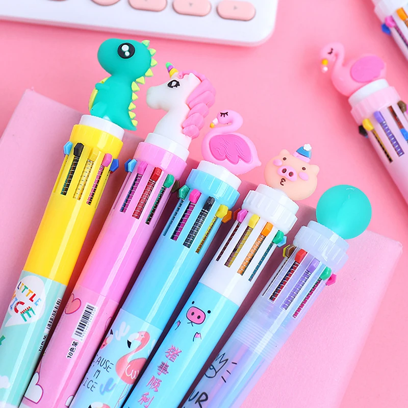 

10 Colour Cartoon Cute Pig Multifunctional Press Ballpoint Pen Graffiti Drawing Painting Stationery Supplies For Students 17cm
