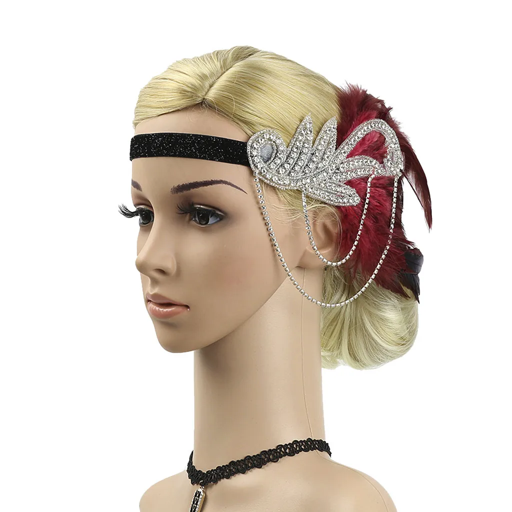 

Hair Accessories Flapper Feather Headband 1920s Accessories Crystal Beaded Wedding Headpiece Costume Party