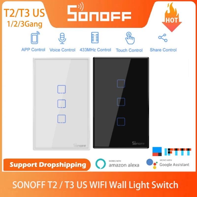 

SONOFF T2/T3 US 1/2/3Gang Smart WiFi Wall Touch Switch Home Automation Via Ewelink APP Voice/Touch Works With Alexa Google Home