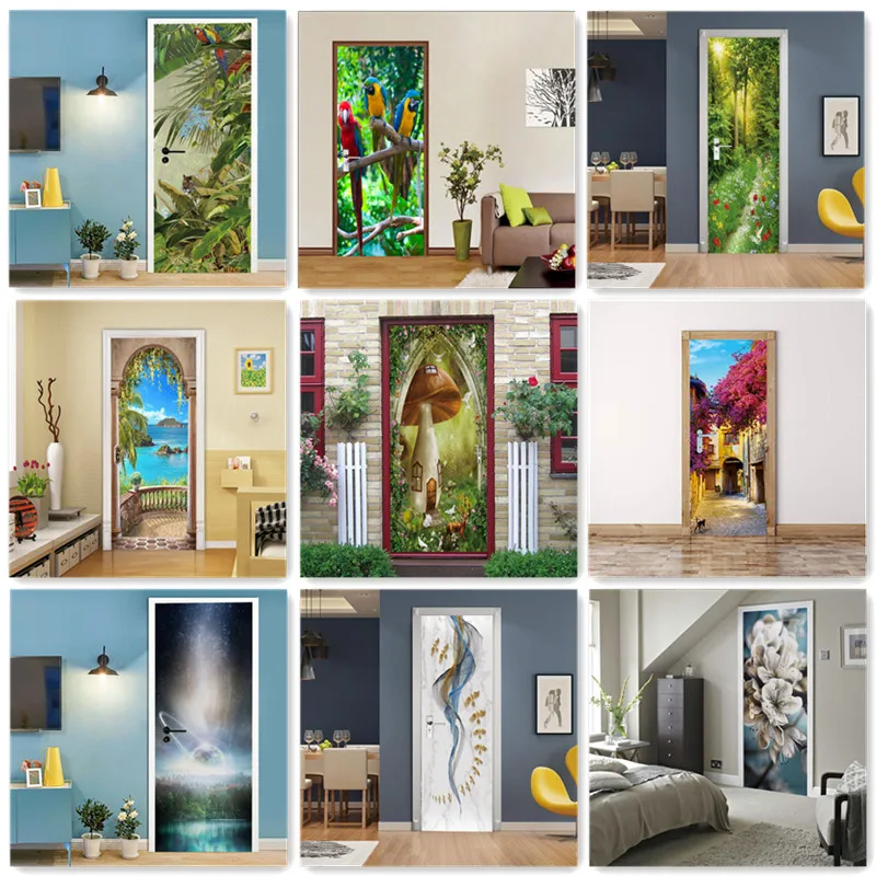 

Обои с естественным пейзажем, настенные Стикеры с рисунком попугая, зеленого леса, для спальни, гостиной, ретро, каменные лестницы, роспись «...