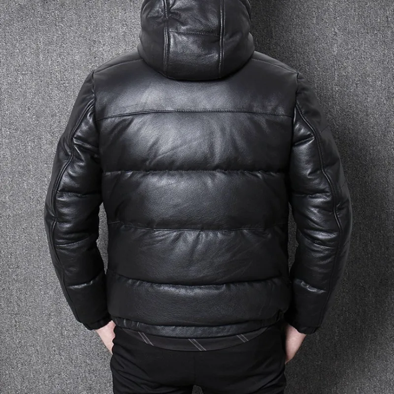 Мужской теплый пуховик из воловьей кожи повседневная Толстая куртка на белом