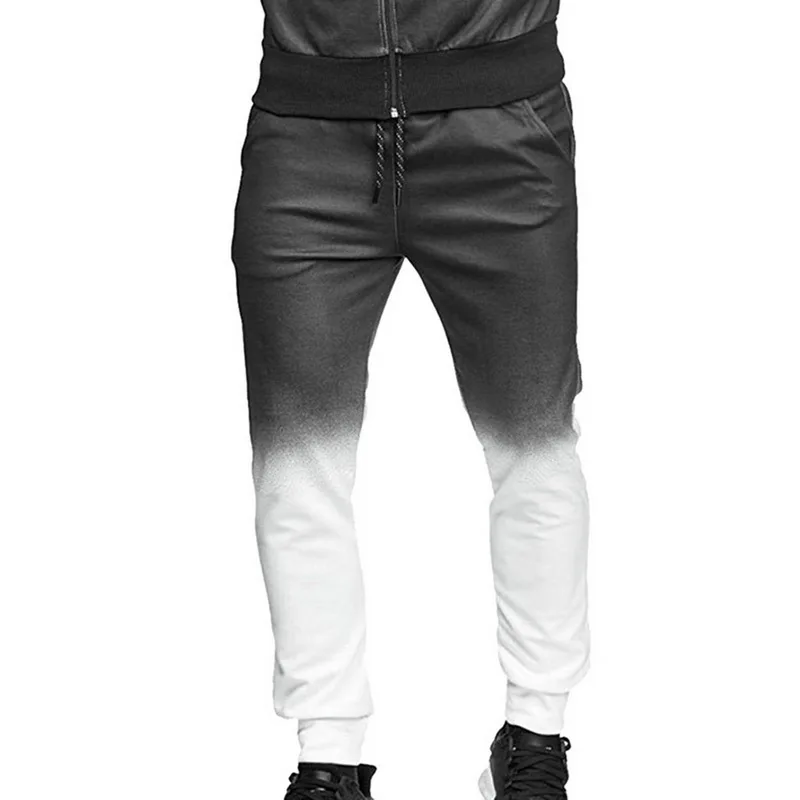 White Pant CYSINCOS, новинка, мужской спортивный костюм, градиентный цвет, осенний, на молнии, 2 предмета, толстовки, куртка, штаны, для фитнеса, тренировки, бегунов, фитнеса, костюмы - Цвет: White Pant