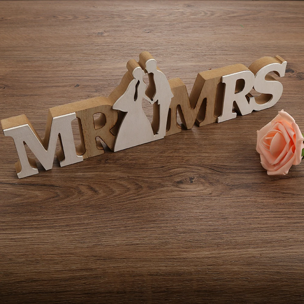 Letter Logo Ornaments Wooden Sign MR & MRS Decor Rustic 38x12cm Great Gift For Weddings Wedding Decoration | Дом и сад