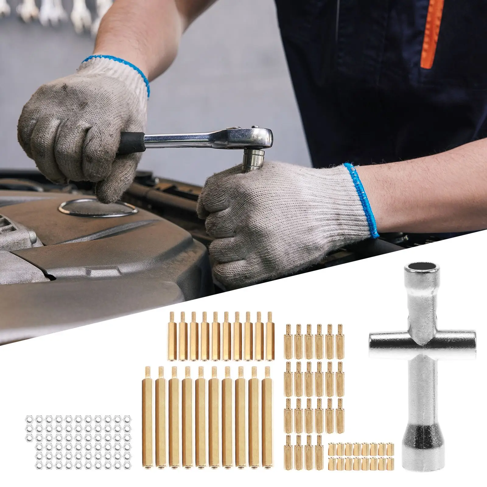 

120Pcs M3 Hex Brass Copper Pillar Stand Off Hex Column Spacer Screw Nut Fastener Tool With Mini Cross Spanner for Machine Auto