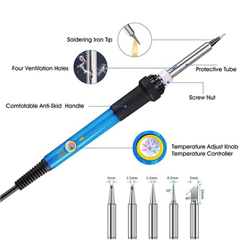 

60W 220-240V adjustable temperature electric soldering iron set welding toolbox Y4QC