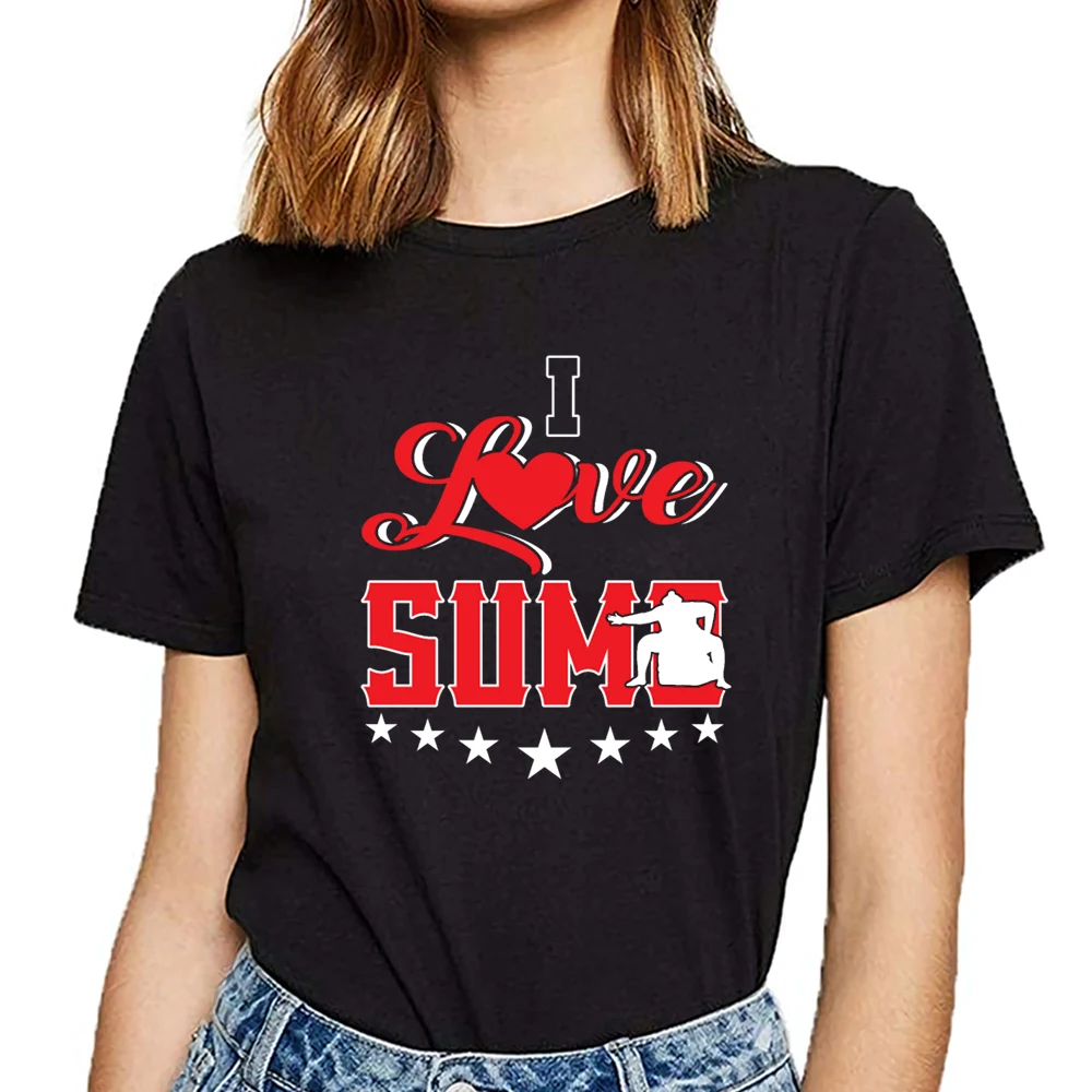 Женская футболка с надписью i love sumo wrestling fan japan Design черная принтом|Футболки| |