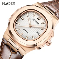 pladen specials rose gold mens watches office style brown leather quartz wristwatch simple automatic date waterproof male clock