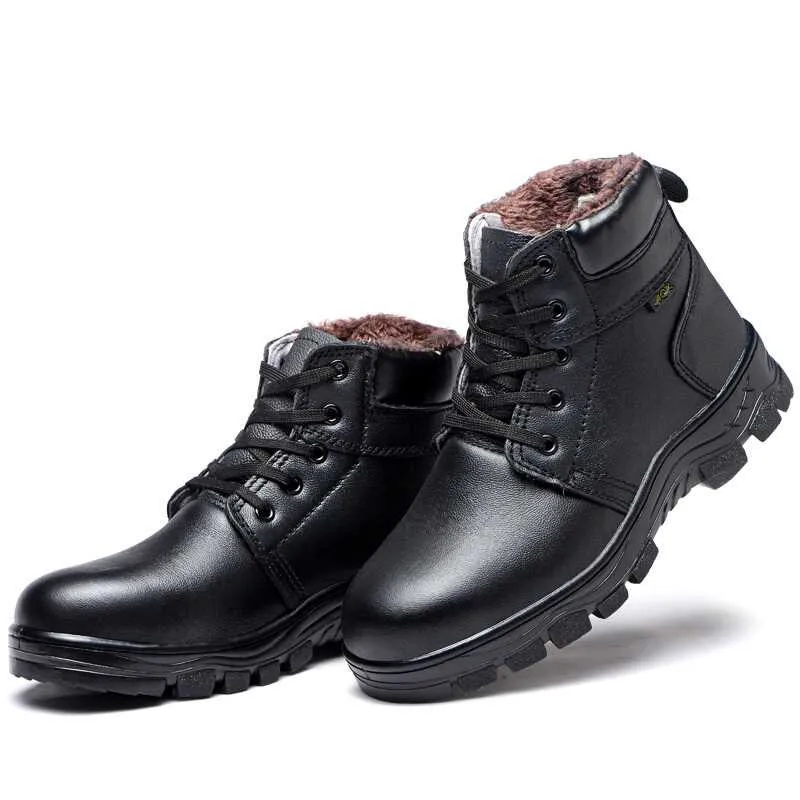 

2019 Fashion Warm Cow Leather Boots Men Cold-proof Tooling Safety Shoes Mens Winter Safety Boots Steel Toe Shoes Work Boots