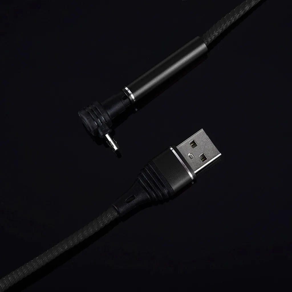 USB кабель для зарядки телефона Android нейлоновый шнур 90 градусов под прямым углом