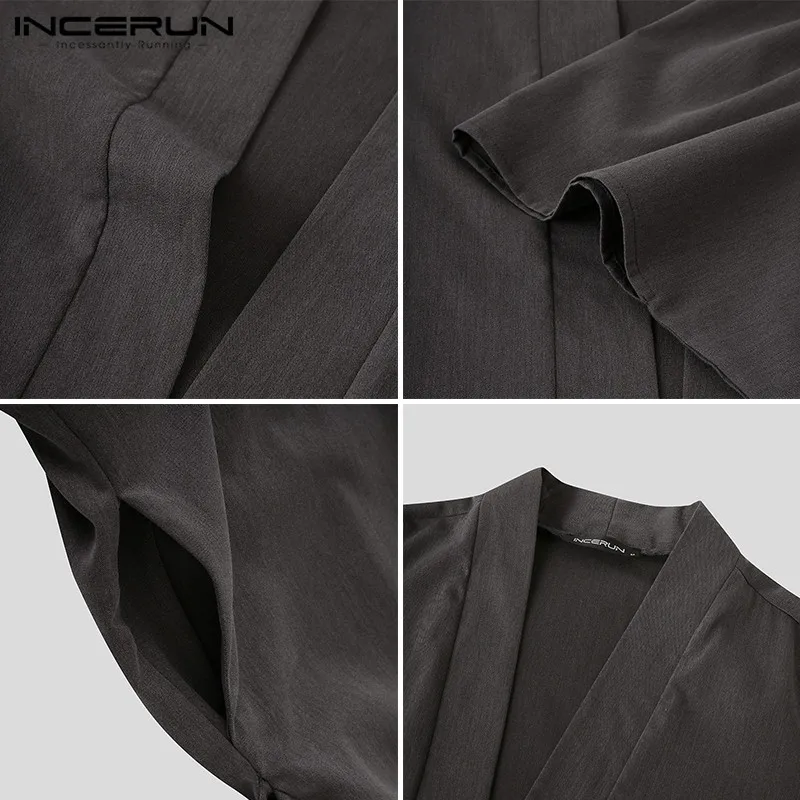 

INCERUN Chinese Style Men Shirt Open Stitch Solid Color Streetwear Cardigan Vintage Mens Long Outerwear Long Sleeve Casual Tops