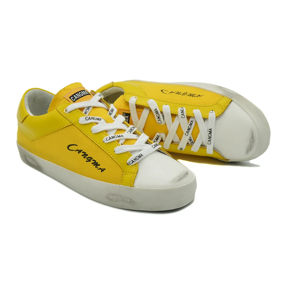 

Мужские парусиновые Дизайнерские кроссовки CANGMA, винтажная крутая обувь, мужские желтые кроссовки на шнуровке, 2021