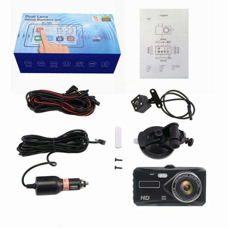 

4inch Touch Drive Recorder Driving Recorder Dashcam Full Hd 1920x1080 Front And Rear Dual-Recording Video Recorder Dash Cam