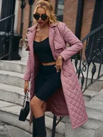 Simplee офисная двубортная стеганая куртка на шнуровке зимняя элегантная женская длинная парка с отворотом серо-фиолетовая 2021 Женская куртка-...
