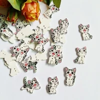 50pcs mixed multicolor cat animals botones 2 holes buttons wood sewing scrapbooking knopf bouton