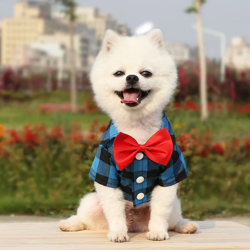 

1 Piece 2022 Multicolor Dog Bow Tie Plaid Shirt Suit Wedding Dress Teddy Bichon Small Medium-sized Cute Dog Pet Clothes Supplies