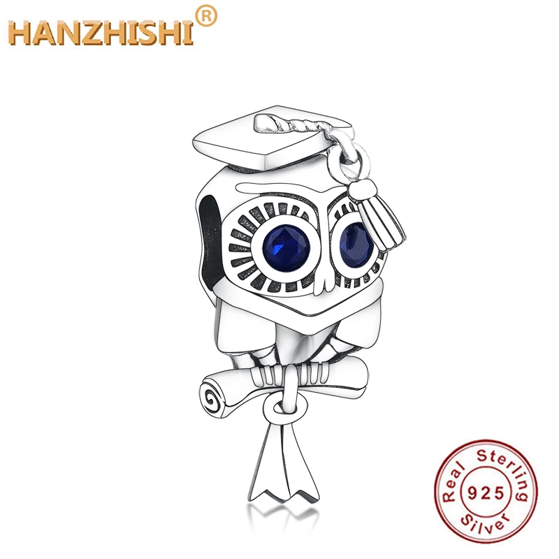 

2020 Newest 925 Sterling Silver Wise Owl Graduation Charm Beads Fit Original Pandora Charm Bracelet Necklace DIY Jewelry Making