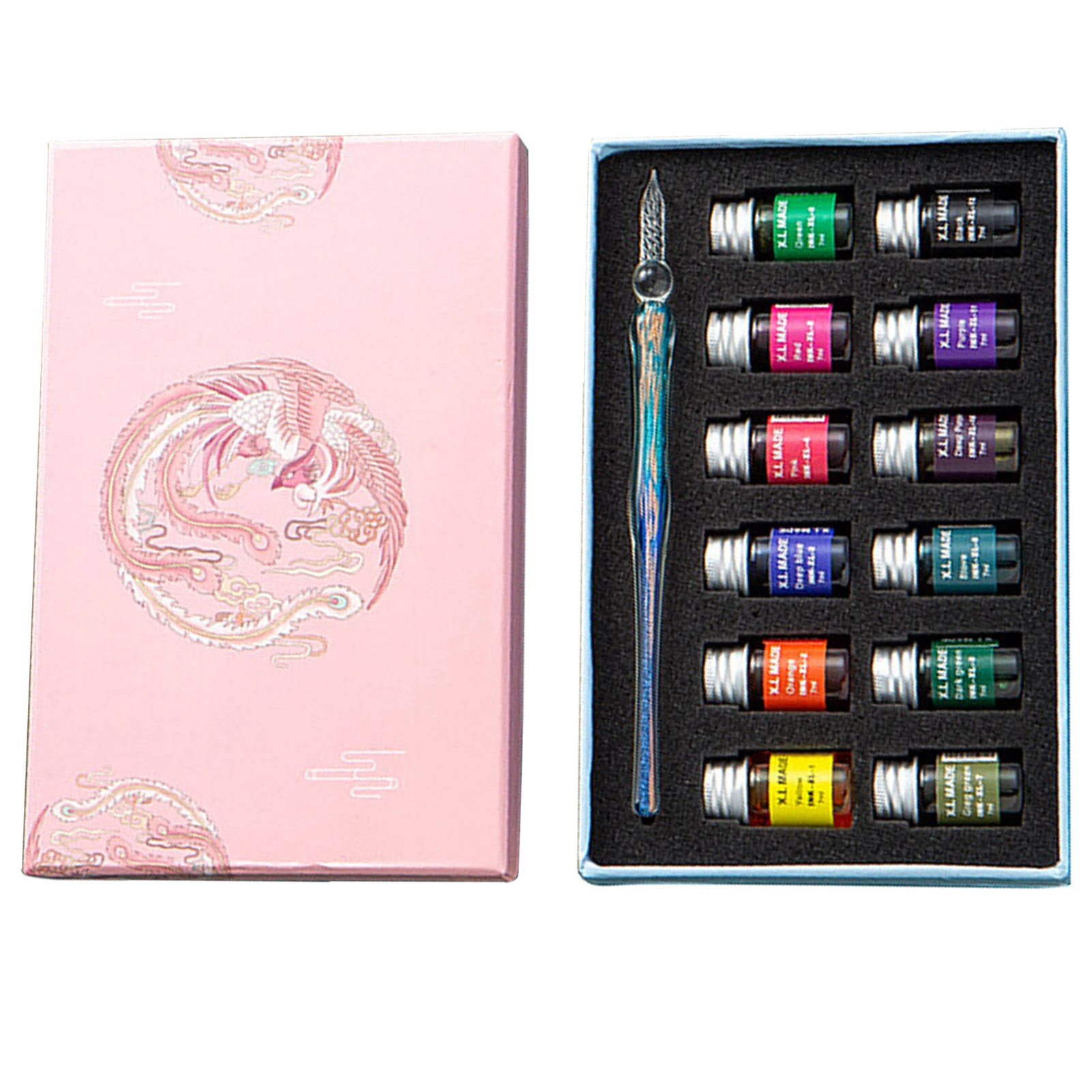 

Фирменная стеклянная ручка, набор чернил, 12 цветных чернил, школьный артисит, домашнее искусство, письмо, рисование, знак, подарок, канцелярс...