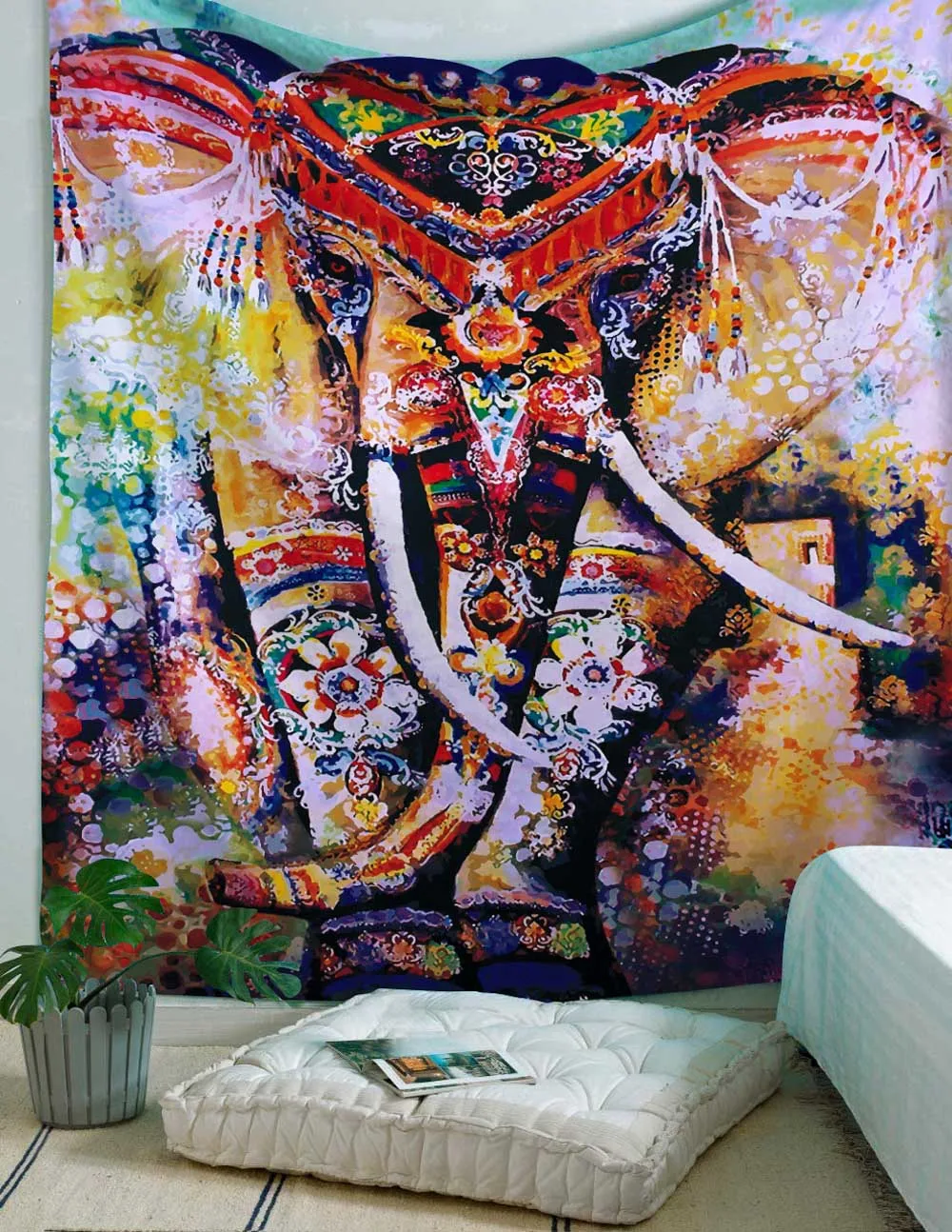 Индийские мандалы настенный многоцветный Индийский Слон художественный гобелен