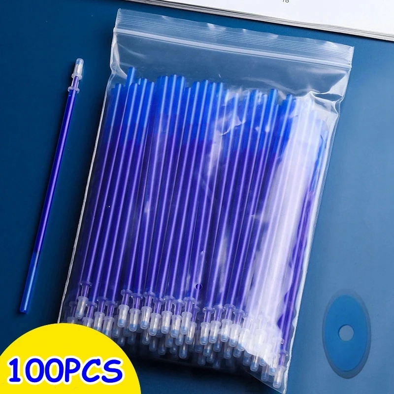 100PcsSet Erasable Gel Pen 05mm Erasable Pen Refill Rod Blue Black Ink Washable Handle For School Stationery Office Writing