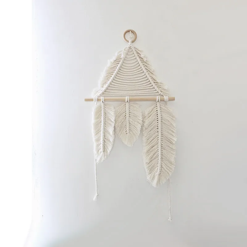 Оригинальный Плетеный вручную макраме настенный гобелен с перьями подвесной