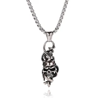 gothic skull pendants stainless steel necklace for men long chain punk male jewelry party accessories gift gl0007