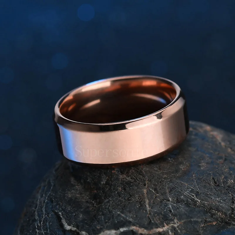 Rose Gold 8mm ELSEMODE мужское черное титановое кольцо из нержавеющей стали прямые парные кольца для влюбленных для женщин - Цвет основного камня: Rose Gold 8mm