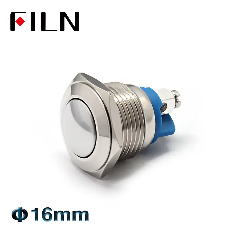 16mm Domed Ball 16 мм 19 мм латунные Никель посеребреная фурнитура купольная привод металлическая кнопка переключатель 1NO мгновенный 2 сережки-гвоздики 3A250VAC - Цвет: 16mm Domed Ball