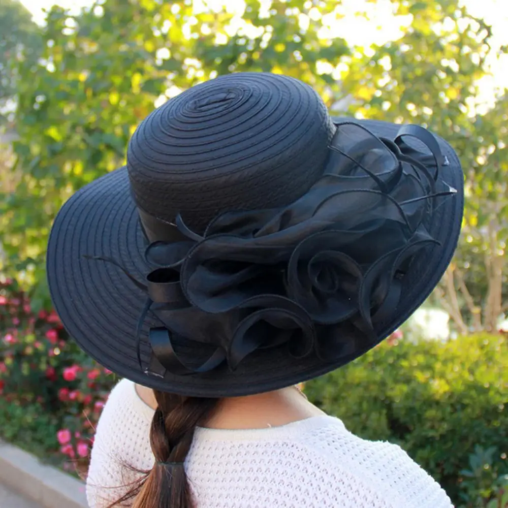 

65% Dropshipping!Fashion Ladies Hat Organza Floral Wide Brim Kentucky Derby Church Dress Sun Hat