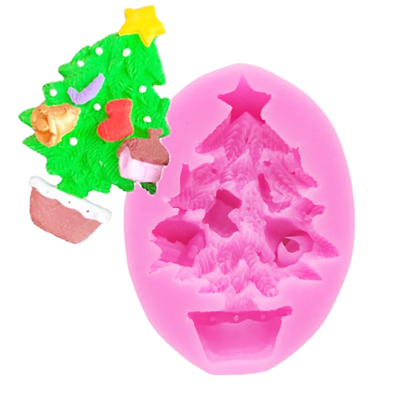

Christmas tree house bell silicone mold soap mold cake decoration fondant mold DIY chocolate baking mold