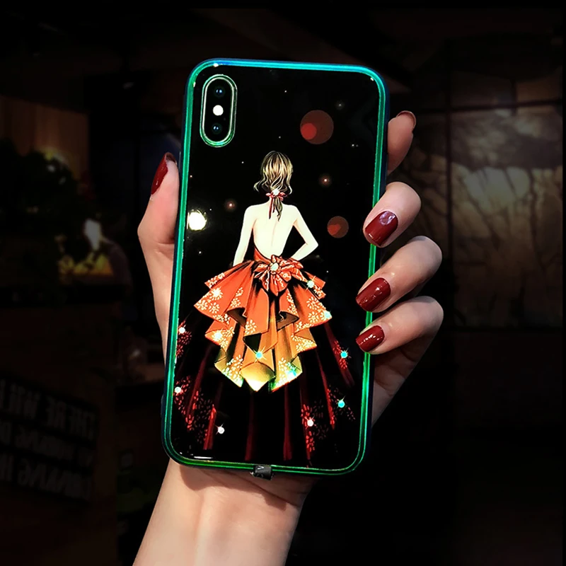 Smart Voice Control Cases for iPhone 11 Pro Max Cover Shiny Calling Flash Light Glass Case Girly Luminous Capa |
