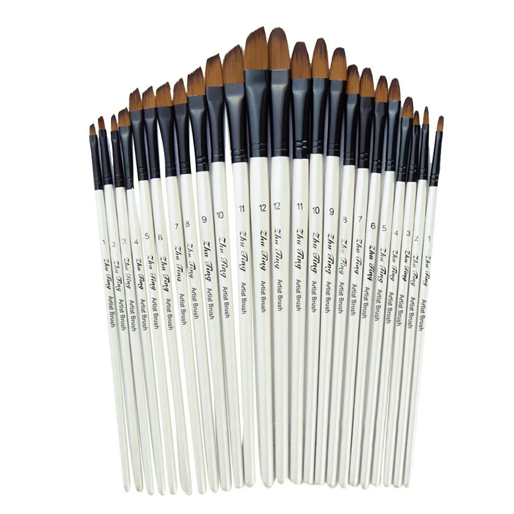 

2021 New 12 Artist Painting Brushes paint Brush For Nylon Paint Brushes Oil Acrylic Flat&tip Kit Pen Art Supplies Brushes