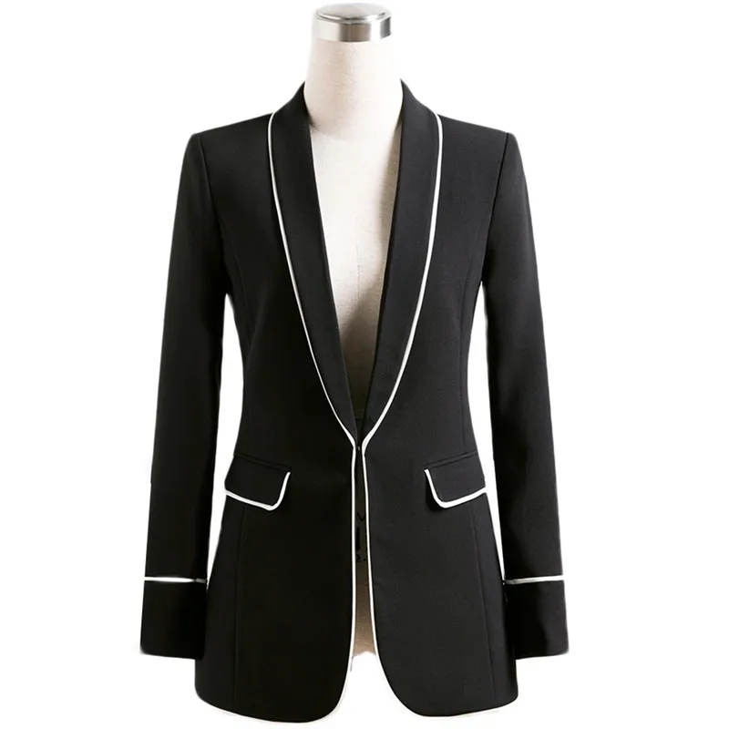 Женский черный брючный костюм Модный комплект из 2 предметов: куртка с длинными