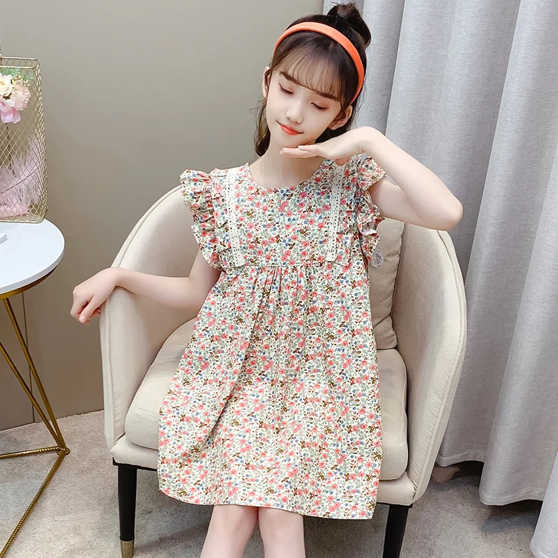 

Girls floral dress new girls dress party college wind round neck princess dress fashion children's children's clothing wholesale
