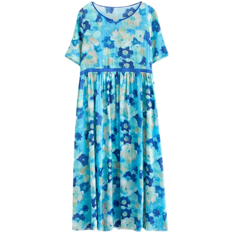 

Print Floral Prairie Chic Vintage Travel Dress Summer 2021 New Arrival Cotton Linen Loose Women Casual Long Dress Vintage Dress