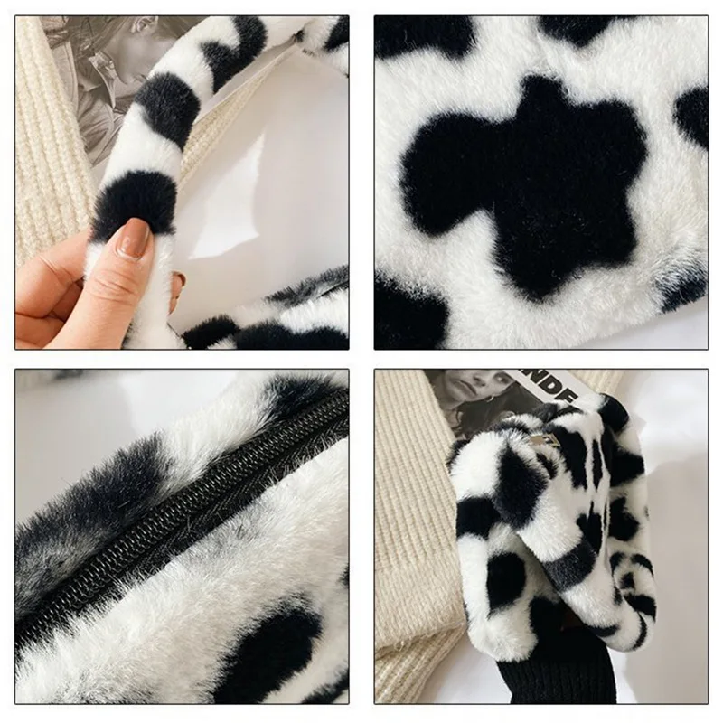 

Casual Women's Baguette Bag 2021 Trend Animal Print Plush Lady Shoulder Underarm Bag Female Shopper Purses And Luxury Handbag