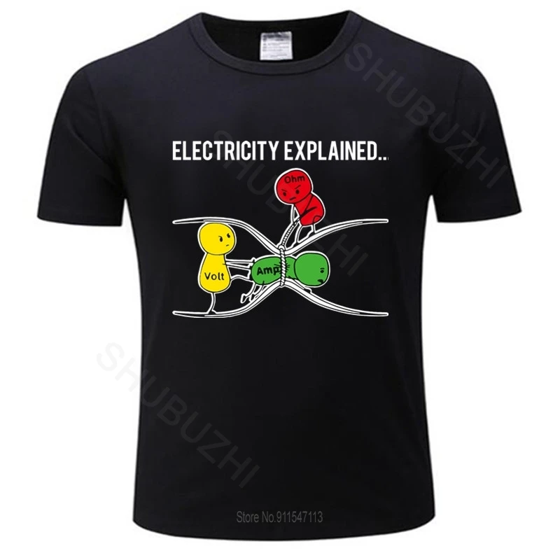 

Men cotton T Shirt Fashion tshirt Electricity Explained style t-shirt for man Ohm's Law Version2 teeshirt short sleeve teeshirt