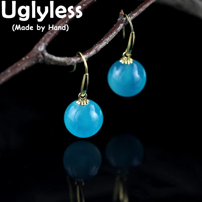 

Uglyless 100% Real 18K Gold Brincos for Women Natural Gemstones Candy Balls Jasper Amazonite Earrings AU750 Simple Fashion Jewel
