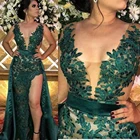 Длинное вечернее платье Hunter Green, с разрезом и отстегивающейся юбкой, с аппликацией на лифе, арабские платья для вечеринок