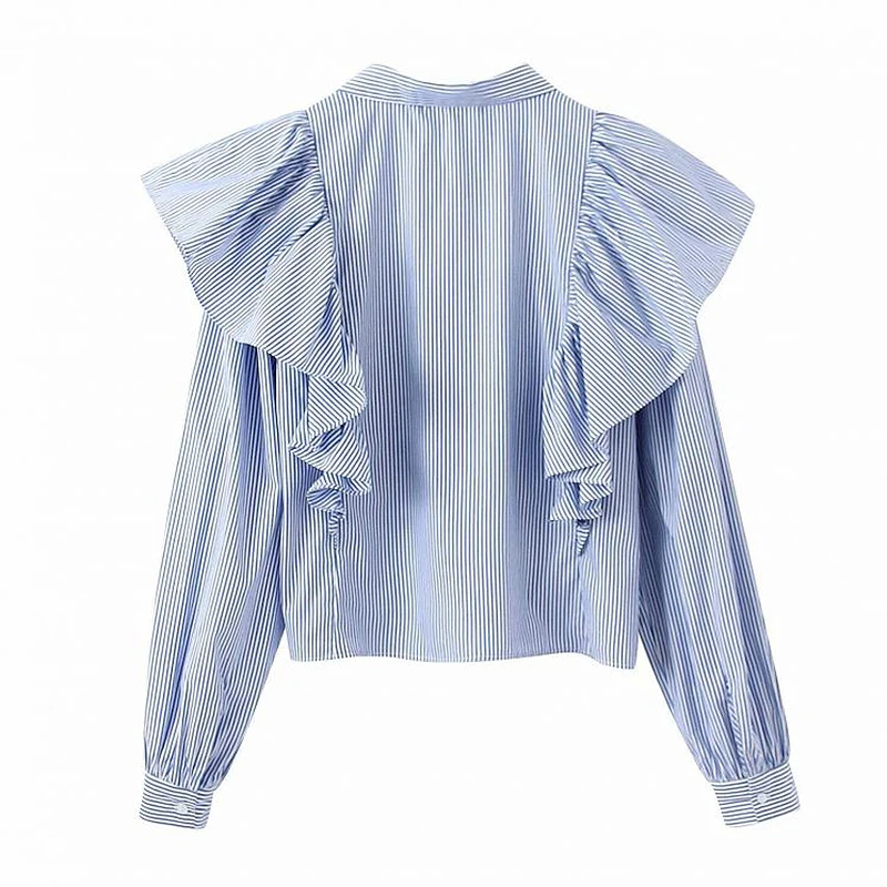 

Office Lady Sweet Blouse Women Shirts Spring Autumn Fashion Striped Blouse Chic Ruffles Lace Up Bows Tops Women Clothing SL044