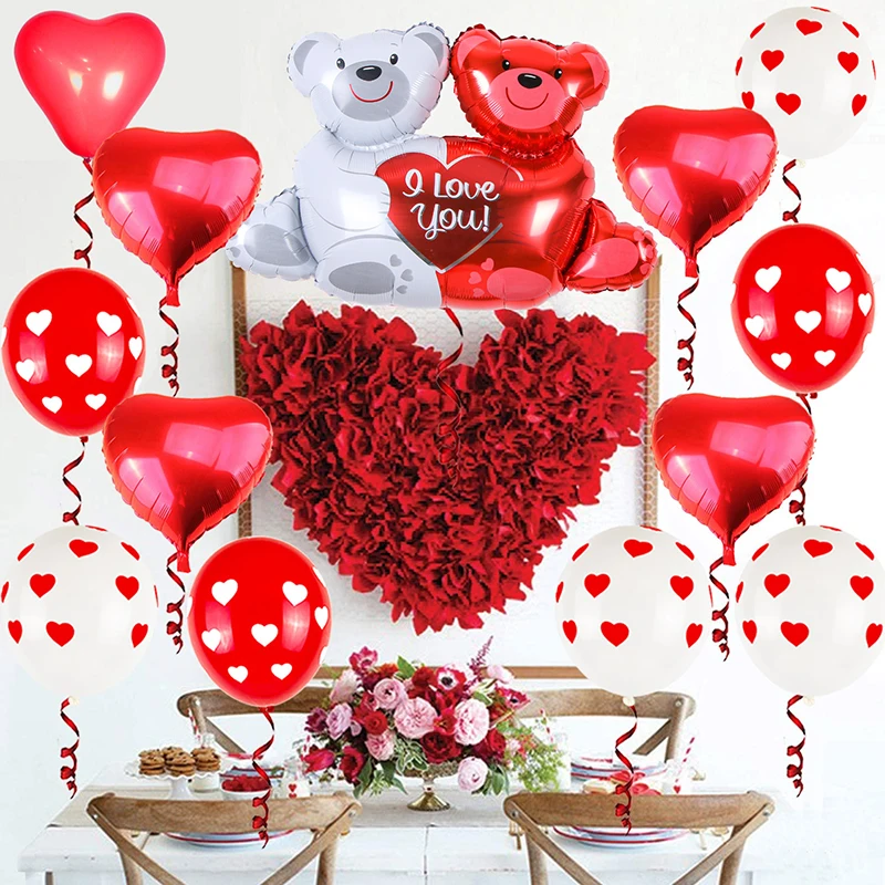 Globos de aluminio con forma de coraz&oacute;n, conjunto de globos de amor y oso para decoraci&oacute;n de propuesta de boda, decoraci&oacute;n del D&iacute;a de San Valent&iacute;n y aniversarios-0