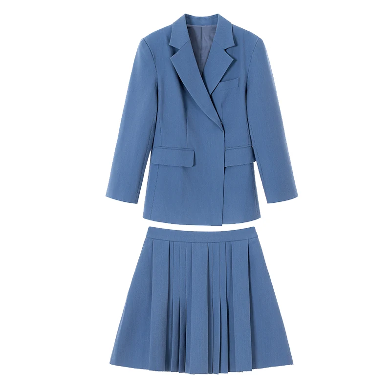 

Quality Women Suits And High Miniskirt Large Size 2021 Autumn New Loose Double-Breasted Blazer Women'S Casual Pleated Dress Suit