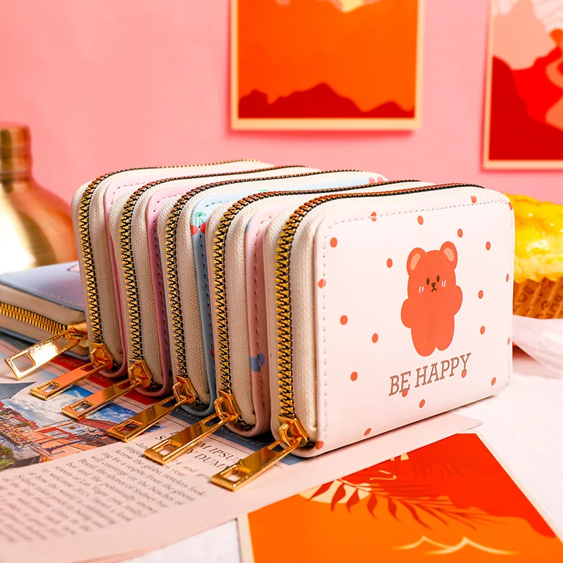 

Korean Cartoon Small Wallet Boys Girls Cute Bear Short Purses Women Kawaii Multiple Card Slots Organizer Money Clutch Bag