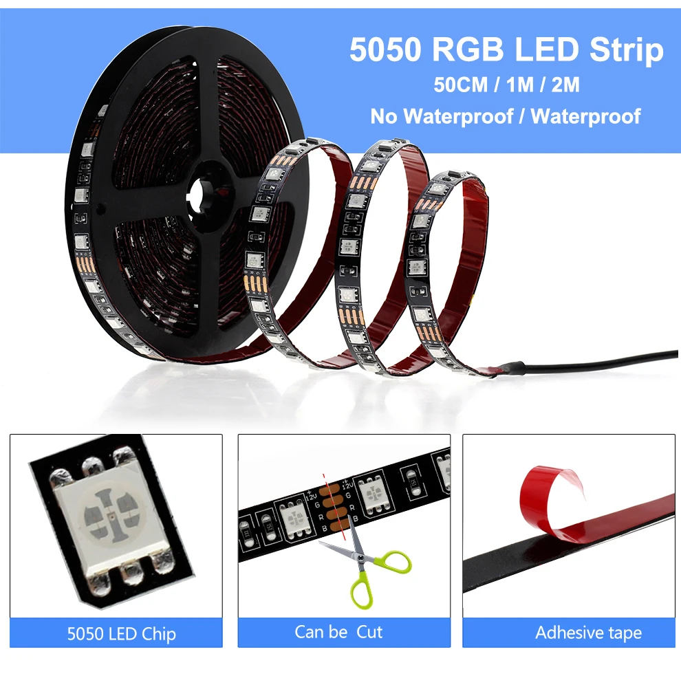USB RGB Светодиодная лента 5050 DC5V водонепроницаемый гибкий светодиодный светильник лента 0,5 м 1 м 2 м сменный цвет для ТВ фоновый светильник ing